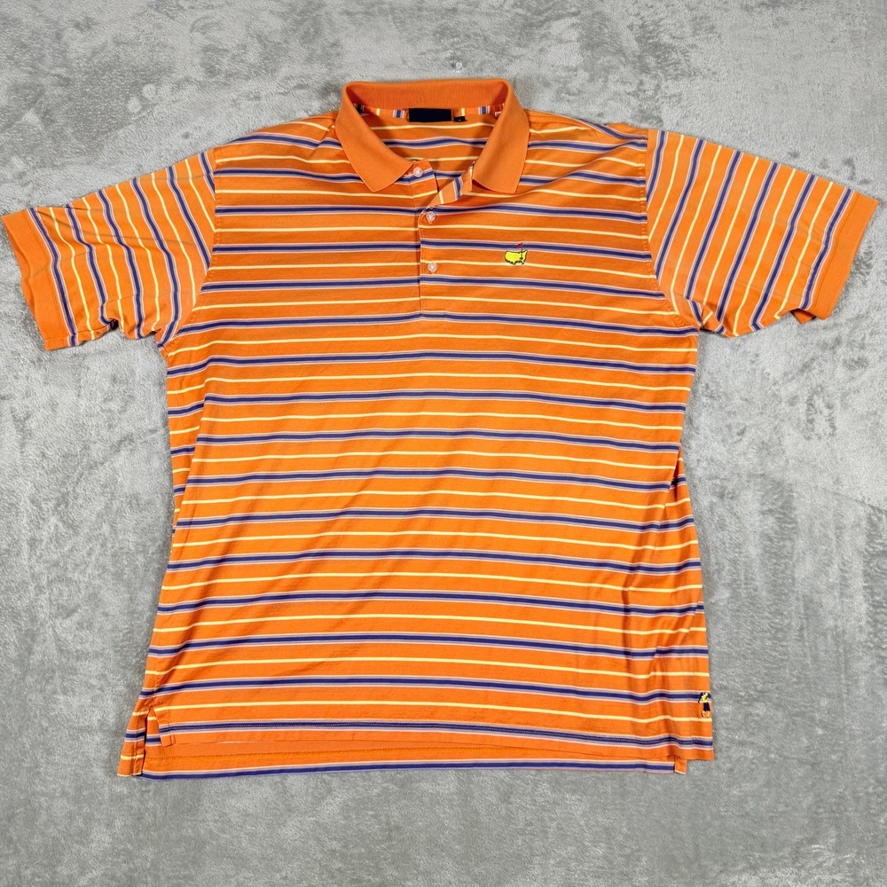 Bobby Jones Mens Large Polo Shirt Masters Logo Orange Striped Cotton S